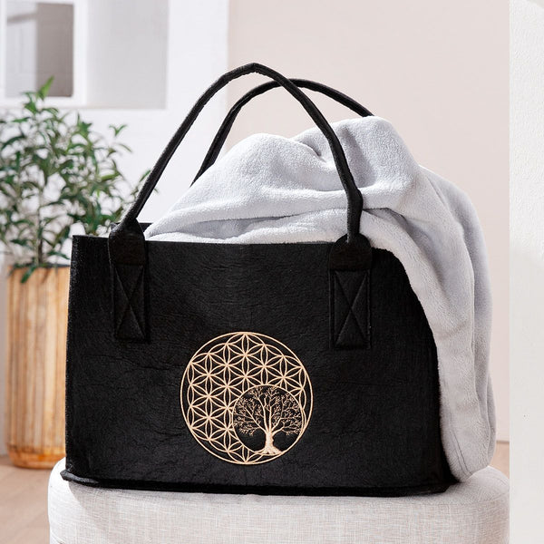 Felt bag Golden Tree in black with tree of life motif