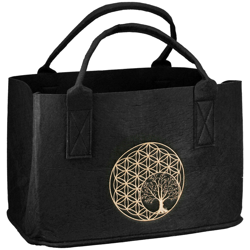 Felt bag Golden Tree in black with tree of life motif