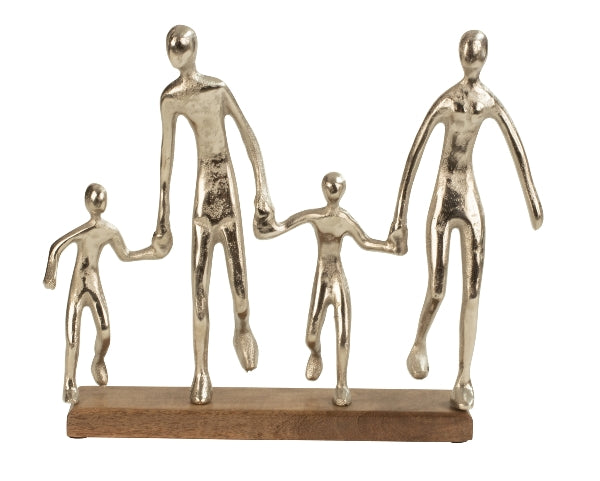 Harmonious family sculpture in silver on wooden base width 38cm