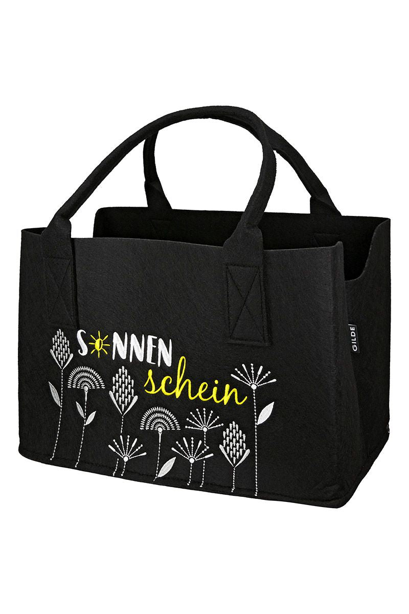 Filztasche Fächerblumen mit Blumendesign und Schriftzug Sonnenschein