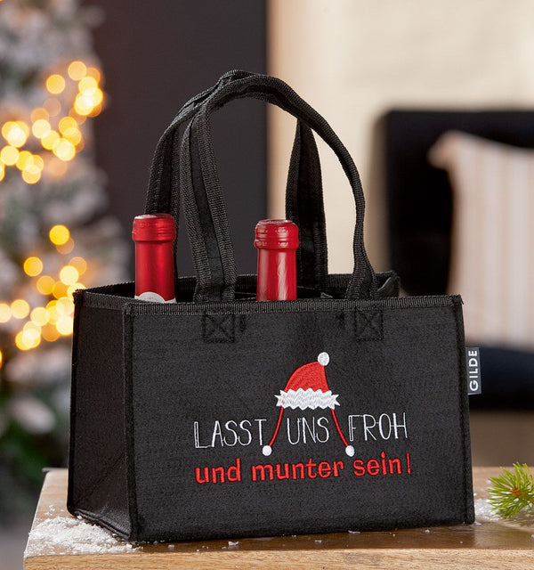 Black felt bottle bag Let us be merry and cheerful Christmas