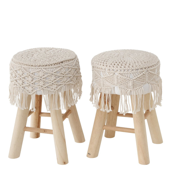 Boho krukset van hout met macramé hoes - set van 2