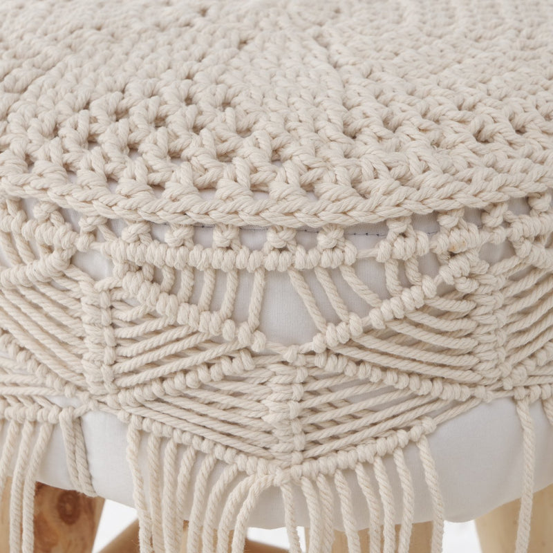 Boho stool set made of wood with macrame cover - set of 2