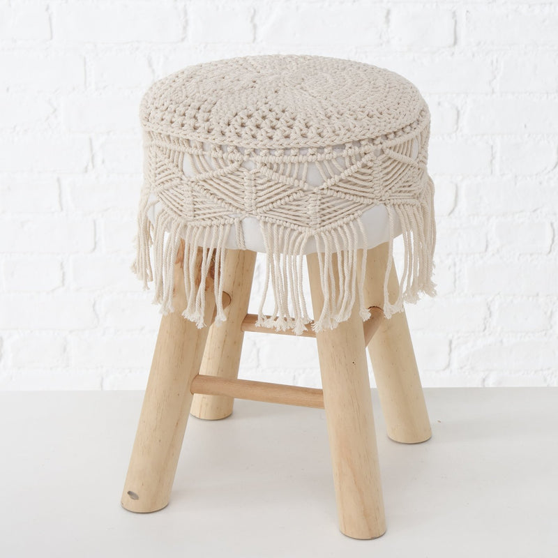 Boho stool set made of wood with macrame cover - set of 2