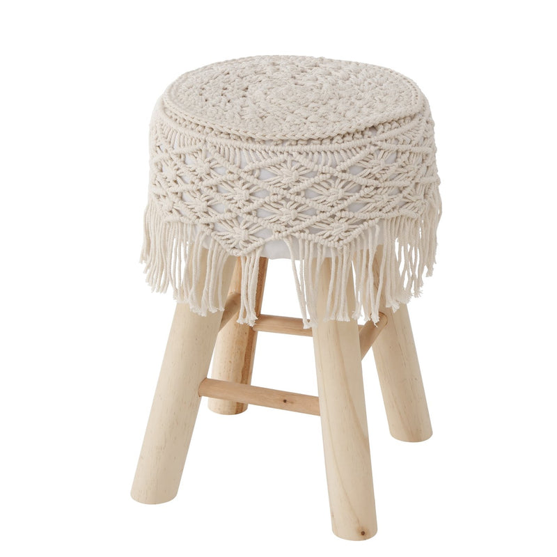 Boho stool set made of wood with macrame cover - set of 2