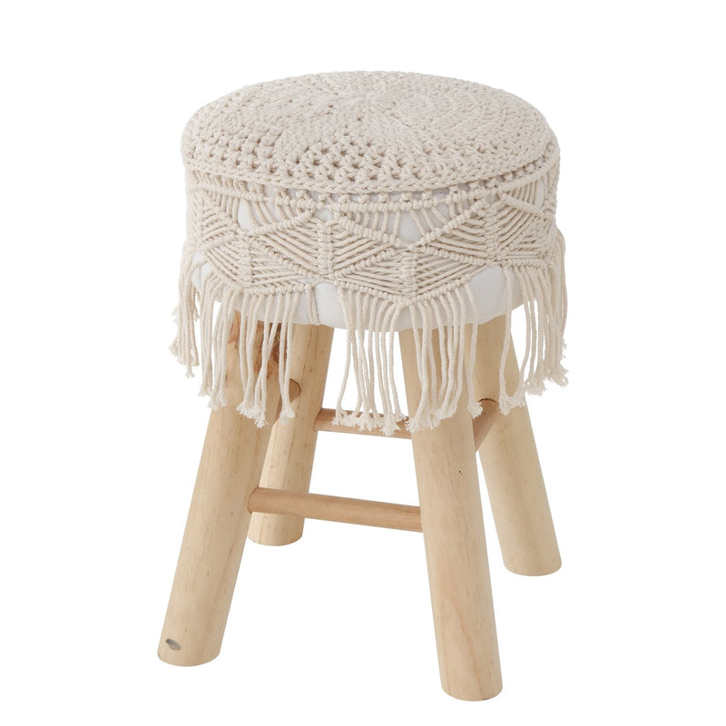 Boho stool set made of wood with macrame cover - set of 2