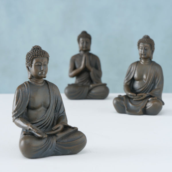 Set of three Buddha figures dark brown 10 cm - meditating decorative statue