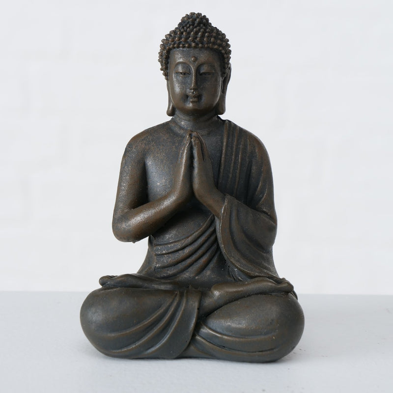 Set of three Buddha figures dark brown 10 cm - meditating decorative statue