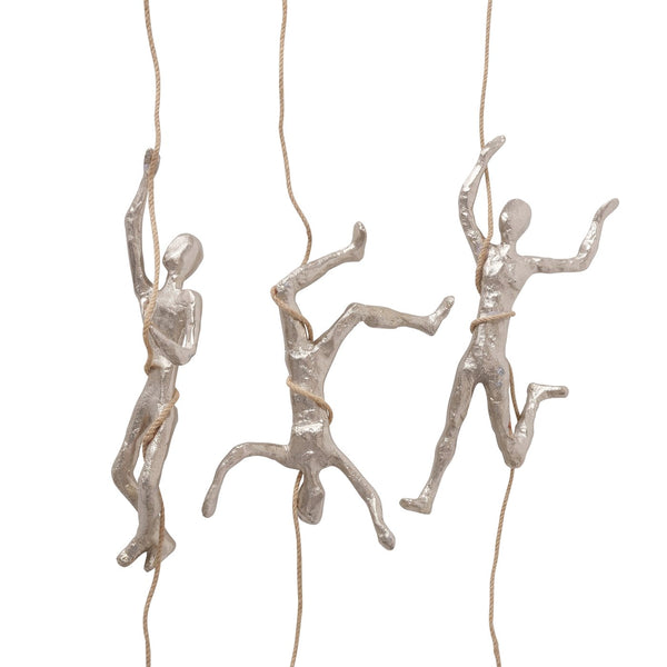 Set of three climbing artists wall decoration silver