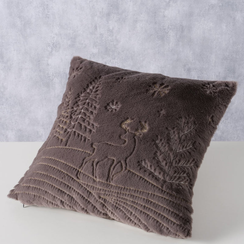 Winter decorative cushion with deer motif in grey - 45x45 cm