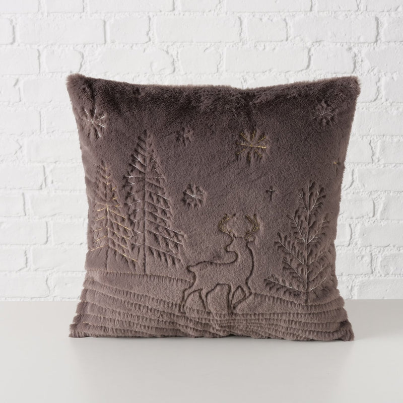 Winter decorative cushion with deer motif in grey - 45x45 cm