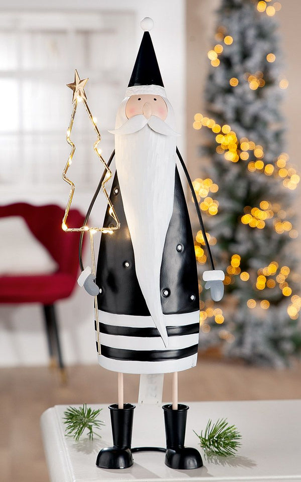 Santa Figure Lukas with LED Tree, Black and White, 46 cm