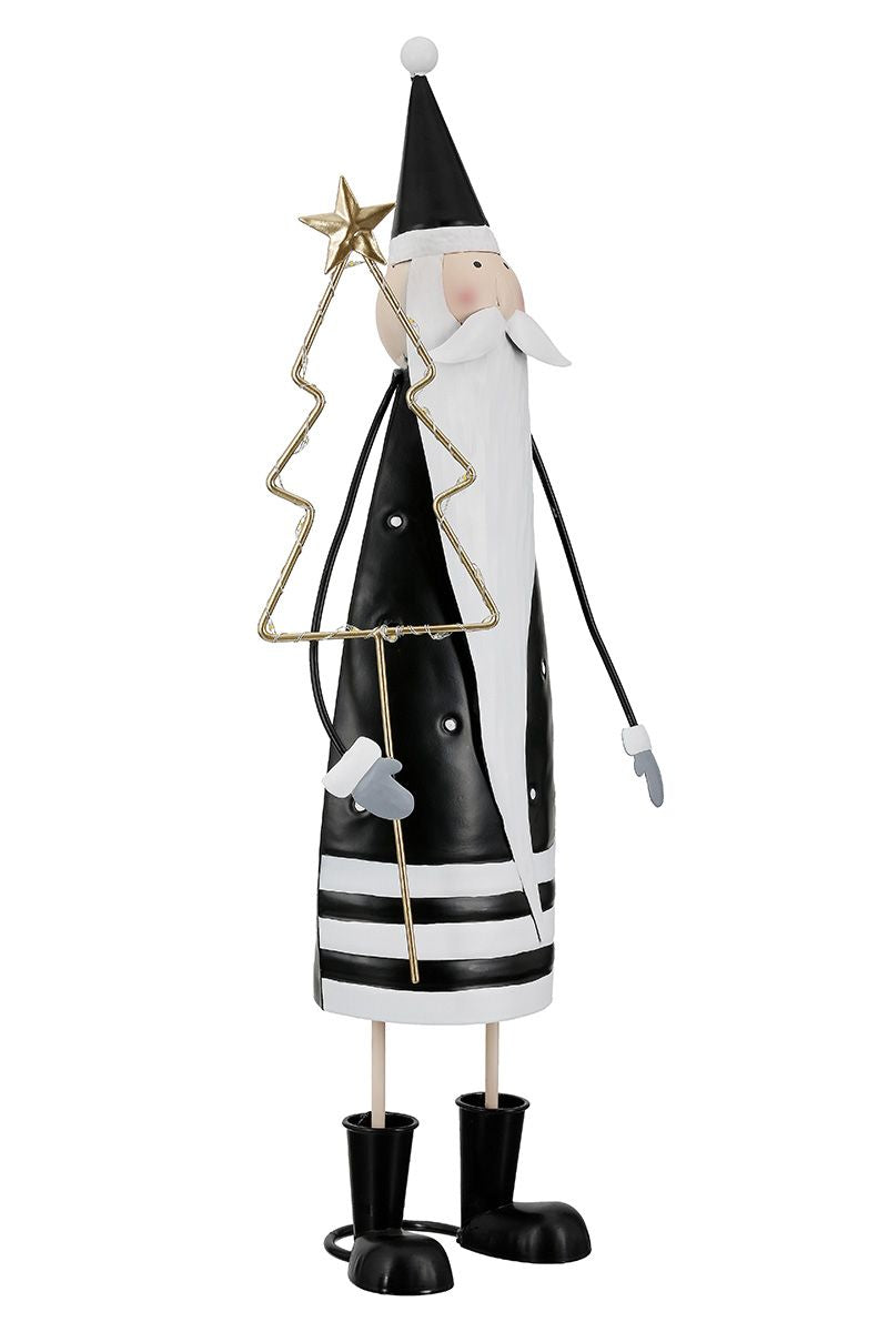 Santa Figur Lukas mit LED Baum, Schwarz-Weiß, 46 cm