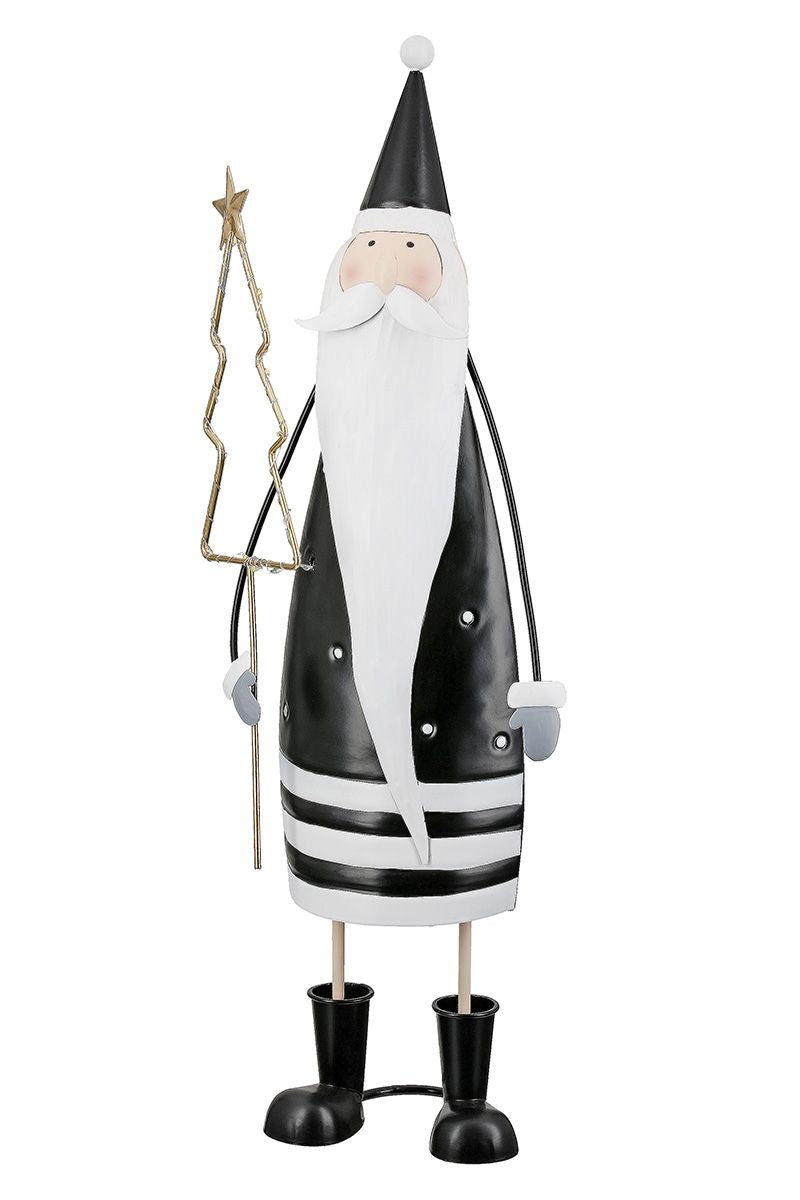 Santa Figur Lukas mit LED Baum, Schwarz-Weiß, 46 cm