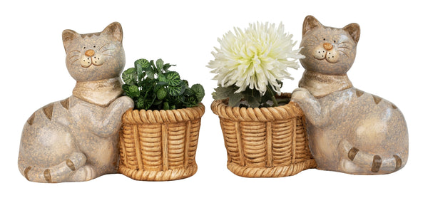 Decorative cat planters in a set of 2 – Playful animal figures with flower pot