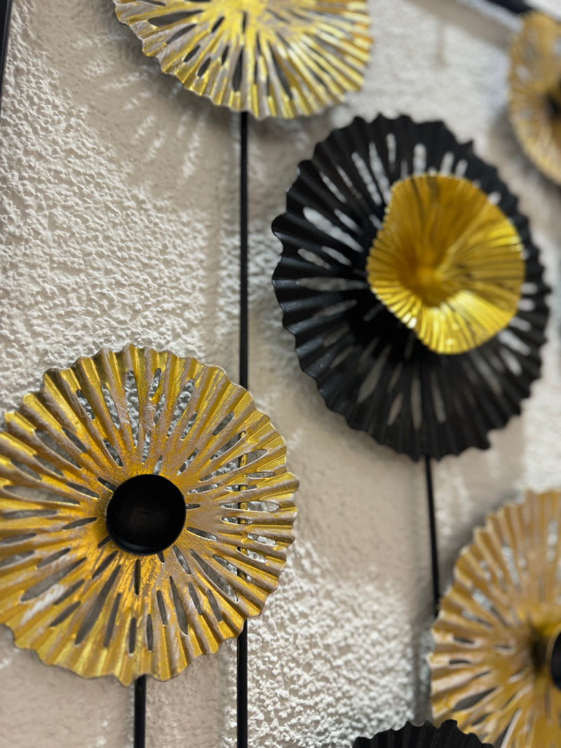 Gold Black Grey Metal Wall Object Flowers 70x30cm Wall Decoration