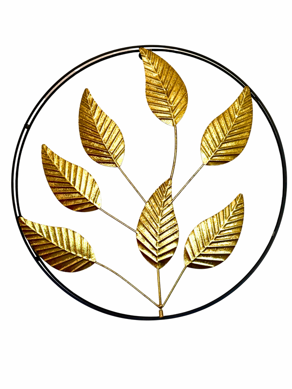 Wall Decoration Golden Leaves Round 55 cm