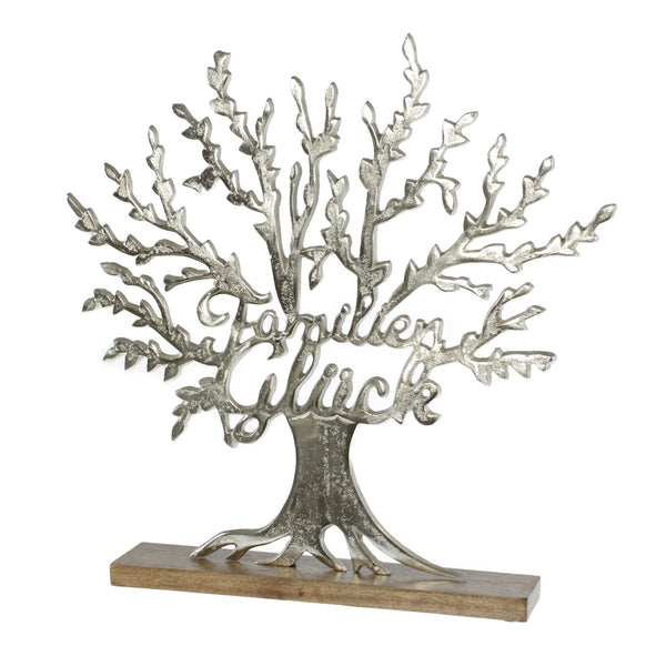 Aluminium tree family happiness decoration, 52 x 8 x 53cm, silver - Convincing decoration for home and family