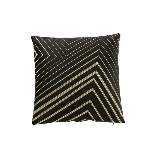 Elegant cushion with pyramid line pattern in velour black gold