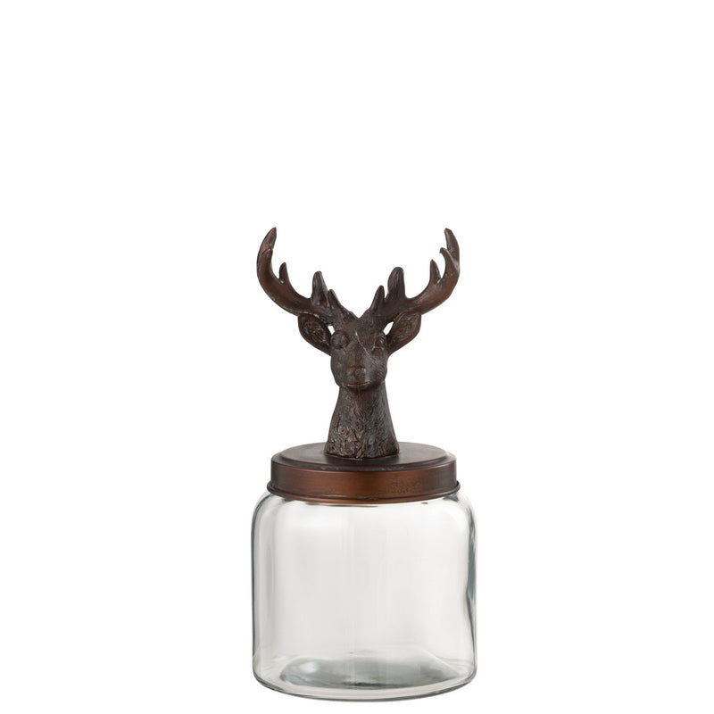 Glass container with deer lid in bronze - medium