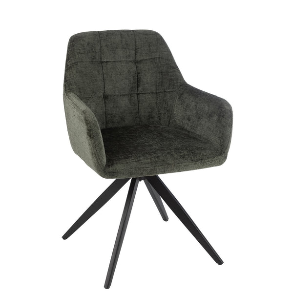 Green upholstered chair Louna with metal frame, 85 cm