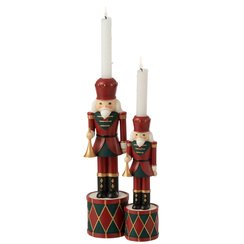 Nutcracker Candle Holder in Red and Green – 32.5 cm Polyresin Christmas Decoration