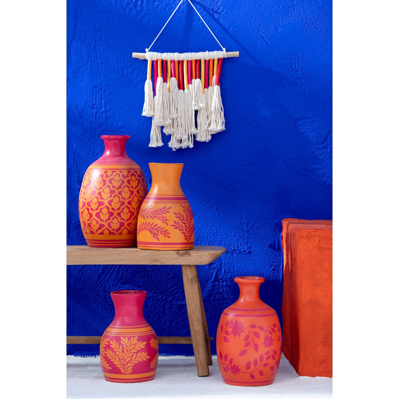 Keramikvase "Flowers and Lines" in Rosa und Orange – Terrakotta