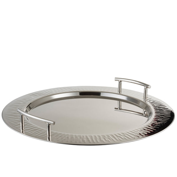 Round tray with 2 handles - Elegant silver tray made of brass