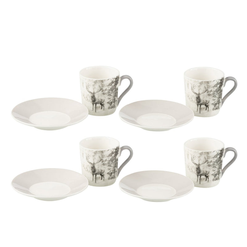 4er Set Tee Kaffee Tassen mit Untertassen Rentier Motiv Keramik 80 ml