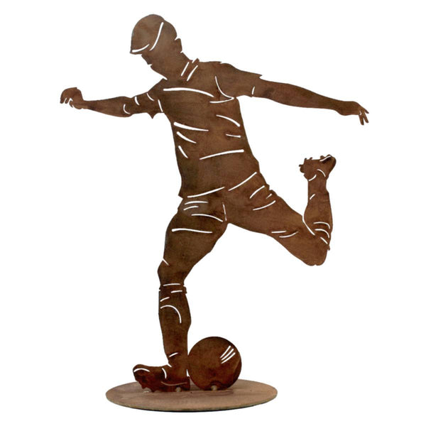 Football player with ball | Decoration figure made of metal rust |