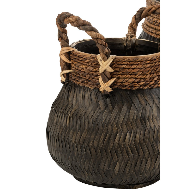 Set of 3 baskets with bamboo handles in black