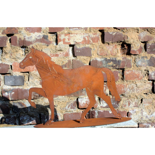 Metall Deko Pferd als Gartenstecker oder auf Bodenplatte Rost Figur