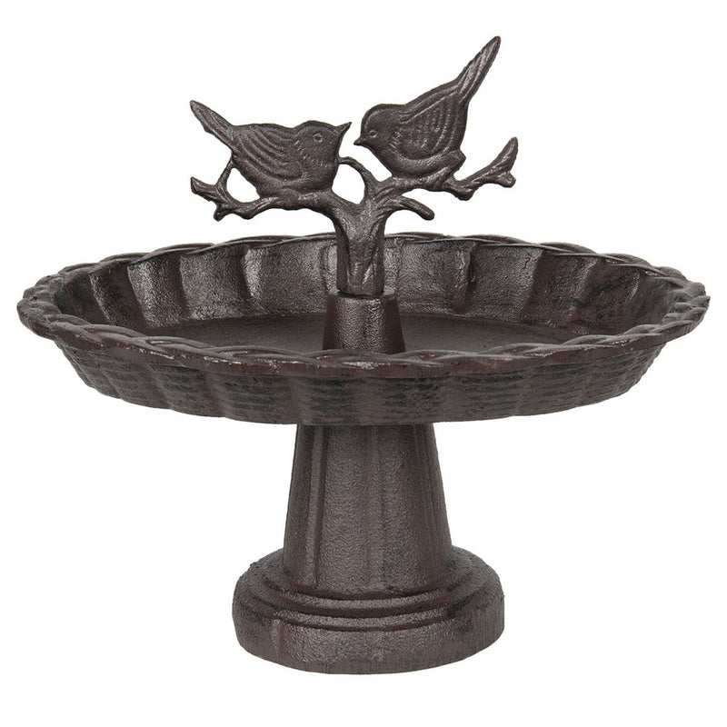 Birdbath with bird figures made of iron in brown