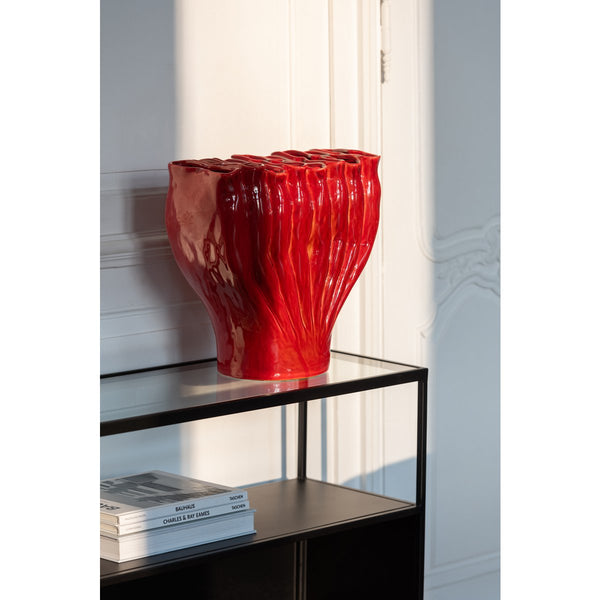 Vase Multi Pipes Red Porcelain Design 35 cm