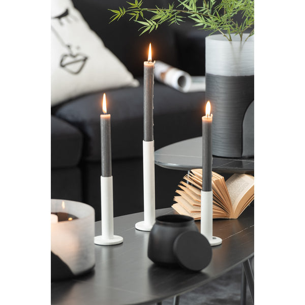 Set of 3 Modern Low Candlesticks in White