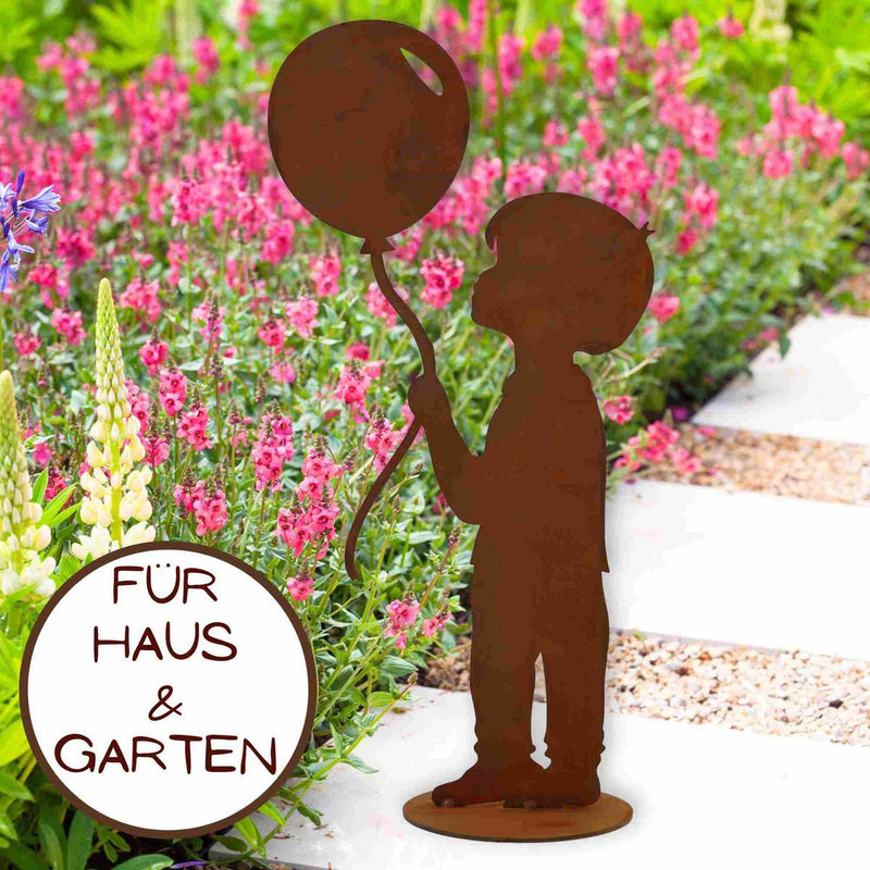 Boy with balloon | Rust garden decoration figure