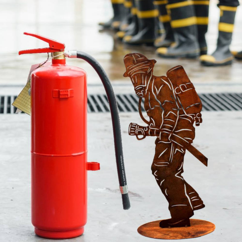 Vatertag | Feuerwehrmann auf Bodenplatte | Metalldeko Figur