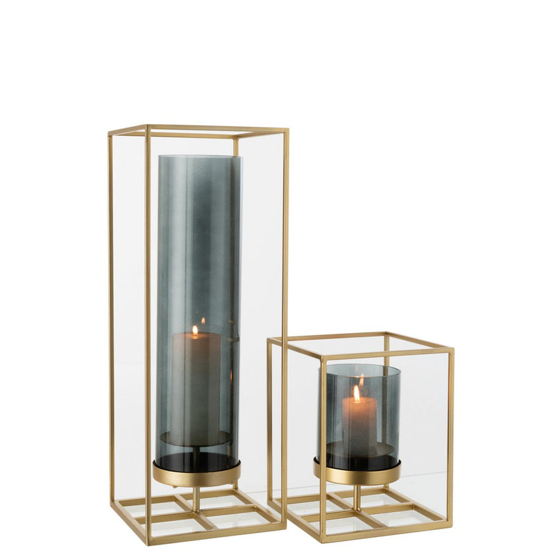 Elegante Rechteckige Laterne Hoch - Gold - Kerzenhalter aus Metall/Glas