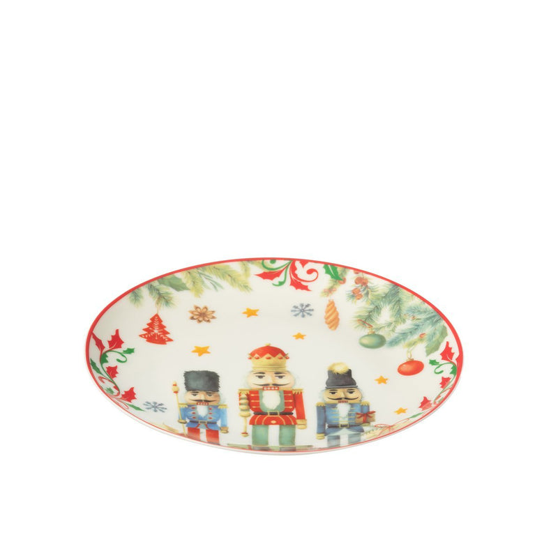 Ceramic plate round white with nutcracker motif – 20.5 cm