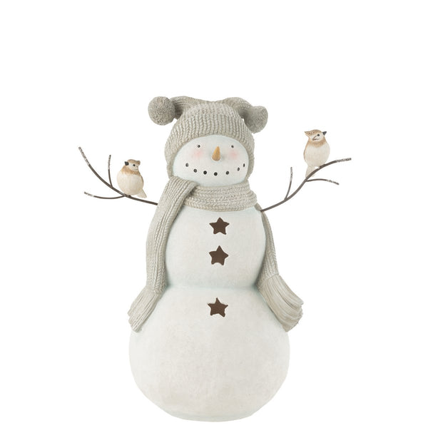 Snowman LED Figure with Birds 50 cm White Grey