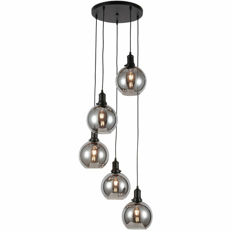 Hanglamp rookglas 5-lamps rond