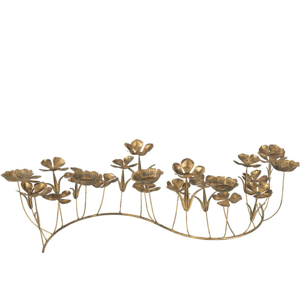 Large candle holder made of gold-colored metal - flower design