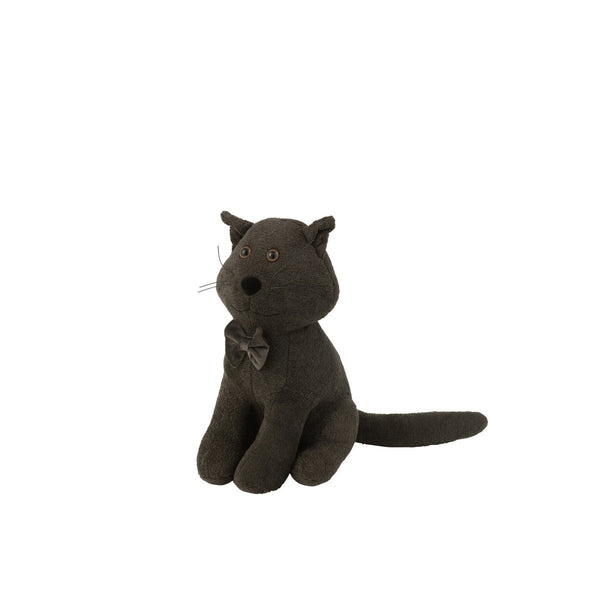 Bouclé cat doorstop with bow – dark grey