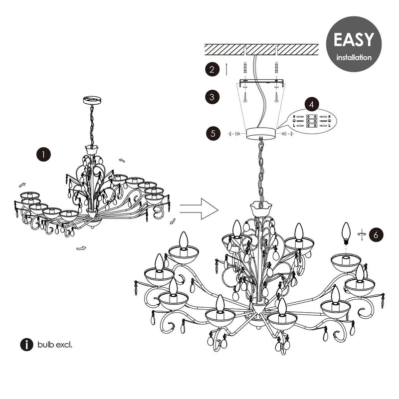 Home Sweet Home Chandelier Barrocco - Black - 108x108x160cm