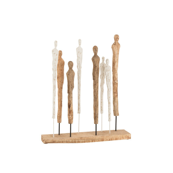 Handgefertigte Figuren aus Mangoholz und Aluminium – Weiß/Natur, 53 cm Breite