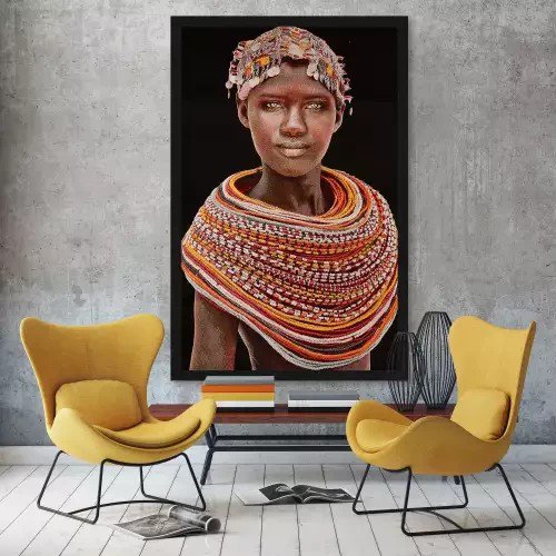 Gewebter Gobelin-Wandteppich 120/180 Samburu Girl Black WH1764 Gestreckt