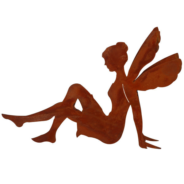 Rust metal fairy sitting | 19 cm x 29 cm | Vintage decorative figure in rust
