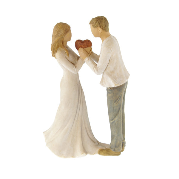 Poly figure couple with heart, 15 x 7 x 23 cm, beige