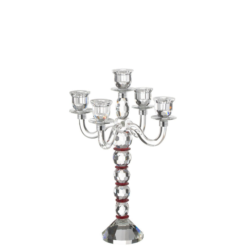 Crystal Candle Holder Annie 5-armed Transparent with red accents