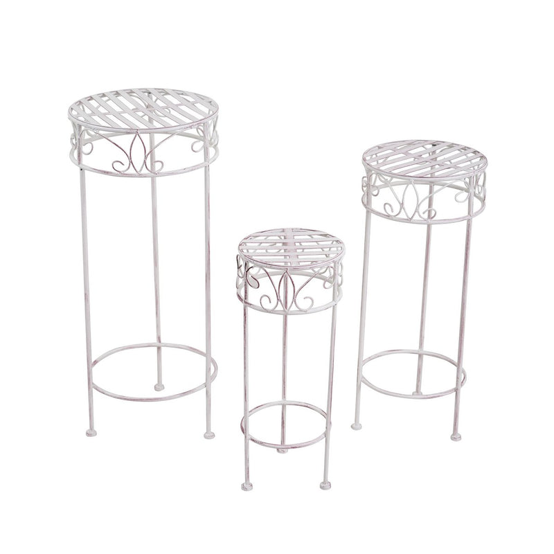 Metall-Hocker Sirmione 3er-Set, dekorativer Pflanzenständer, Ø 20x50 + Ø 25x60 + Ø 30x70 cm, weiß - Stilvoll und praktisch für Balkon und Terrasse